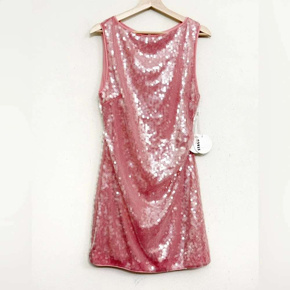 NWT STAUD Eton Sequined Tulle Pink Mini Dress Sz L - Picture 7 of 16